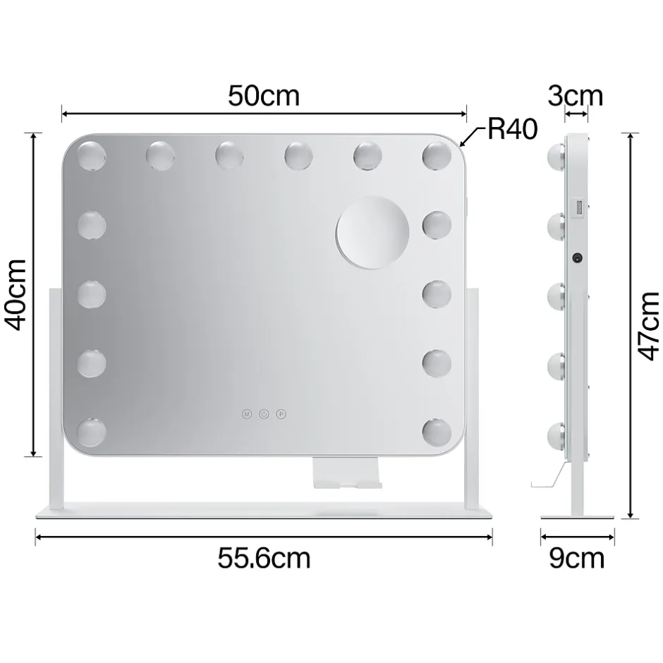 Sirhona Miroir de Maquillage Éclairage LED 50x47x9cm cm + Support de Téléphone + Loupe 10x + Port USB + Température Tricolore
