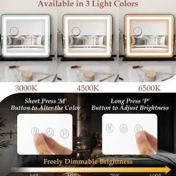 Giantex Miroir de Maquillage LED avec Couleur et Luminosité Réglables Miroir de Détail 5X écran Tactile Inclus