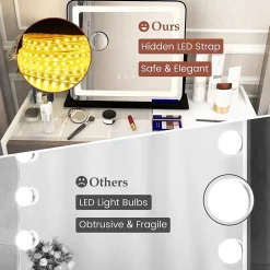 Giantex Miroir de Maquillage LED avec Couleur et Luminosité Réglables Miroir de Détail 5X écran Tactile Inclus