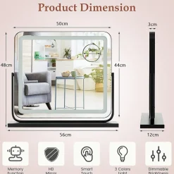 Giantex Miroir de Maquillage LED avec Couleur et Luminosité Réglables Miroir de Détail 5X écran Tactile Inclus