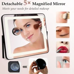 Giantex Miroir de Maquillage LED avec Couleur et Luminosité Réglables Miroir de Détail 5X écran Tactile Inclus