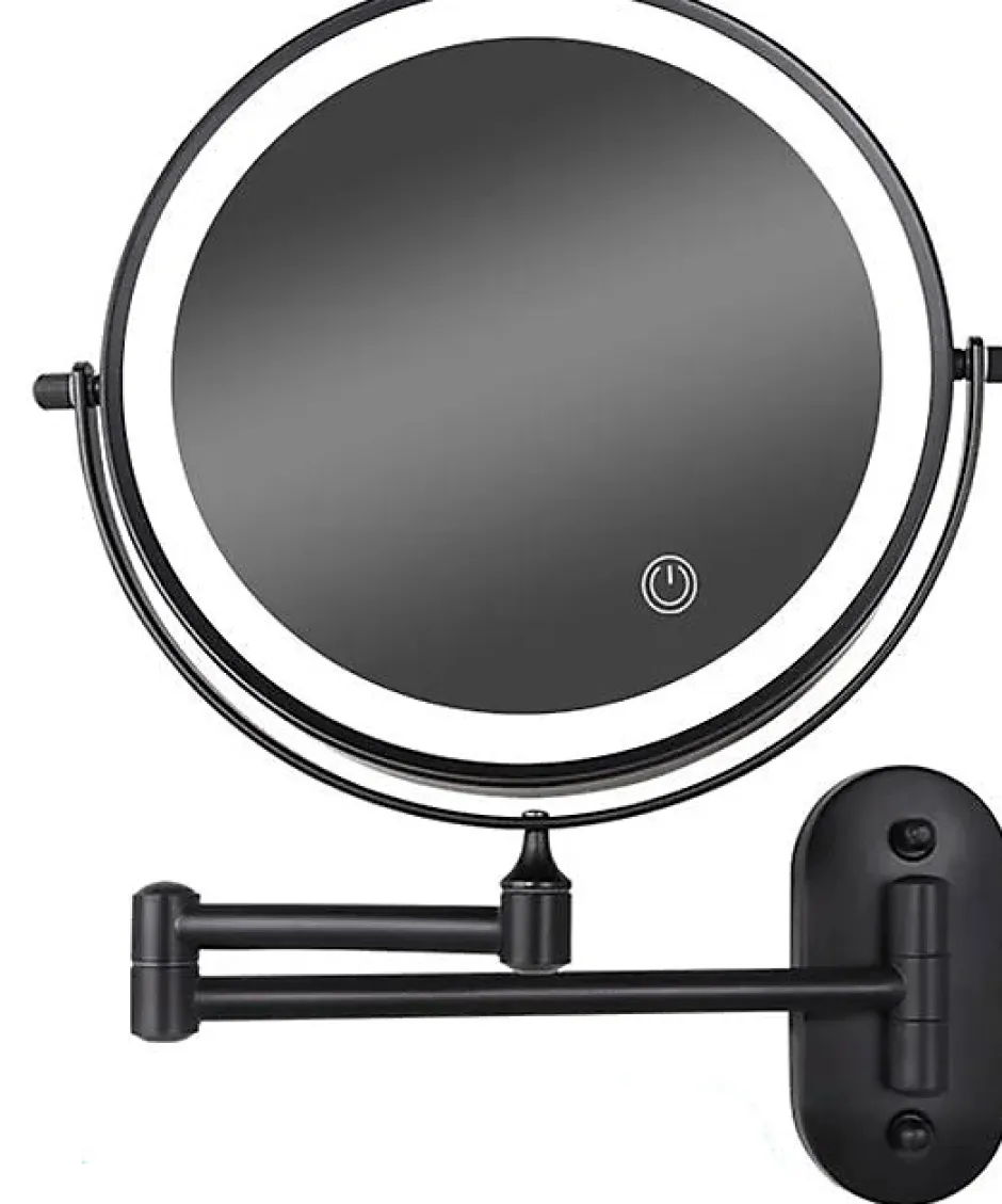 Mirlux Miroir De Maquillage Lumineux LED Rechargeable Noir, Grossissement 1-5x* Miroir Grossissant Lumineux