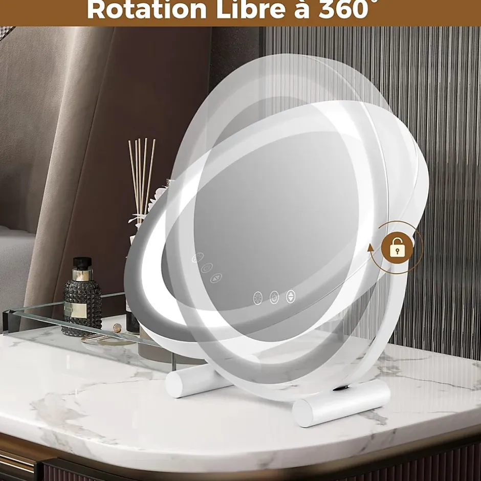 Giantex Miroir de Maquillage Pivotant 3 Couleurs et Luminosité Réglables Contrôle Tactile* Miroir Grossissant Lumineux