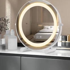 Giantex Miroir de Maquillage Pivotant 3 Couleurs et Luminosité Réglables Contrôle Tactile* Miroir Grossissant Lumineux