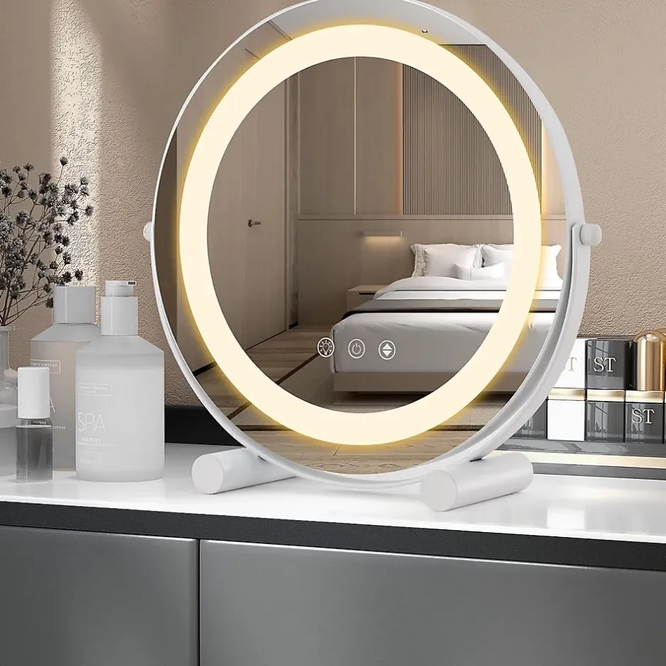 Giantex Miroir de Maquillage Pivotant 3 Couleurs et Luminosité Réglables Contrôle Tactile* Miroir Grossissant Lumineux