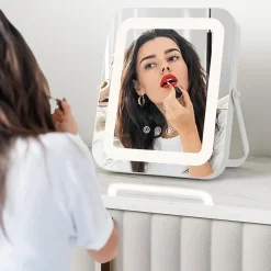 Giantex Miroir de Maquillage Rectangulaire 3 Couleurs et Luminosités réglables avec Support en Métal Contrôle Tactile* Miroir Grossissant Lumineux