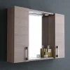Kiamami Valentina Miroir De Rangement Avec Armoires Latérales, Étagère Et Spots À Led 77Cm Chêne Fumé
