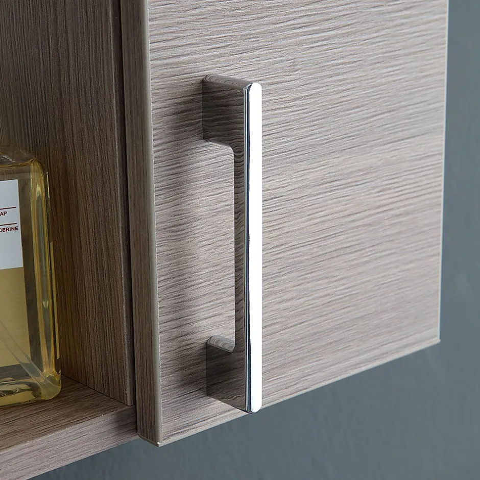 Kiamami Valentina Miroir De Rangement Avec Armoires Latérales, Étagère Et Spots À Led 77Cm Chêne Fumé