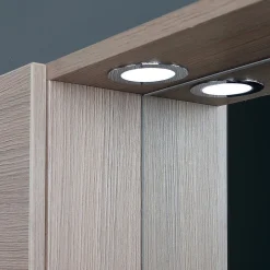 Kiamami Valentina Miroir De Rangement Avec Armoires Latérales, Étagère Et Spots À Led 77Cm Chêne Fumé