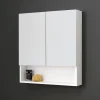 Kiamami Valentina Miroir De Rangement Blanc À Deux Portes Avec Compartiment Inférieur Ouvert