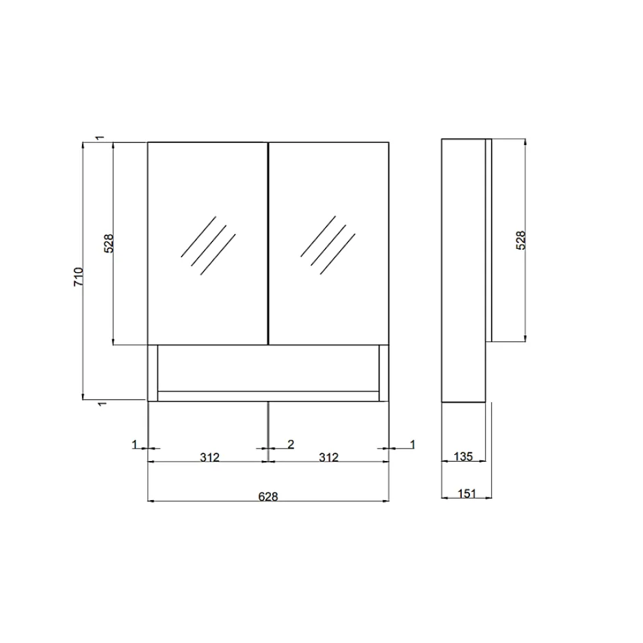 Kiamami Valentina Miroir De Rangement Blanc À Deux Portes Avec Compartiment Inférieur Ouvert