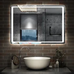 AICA Sanitaire Miroir de salle de bain à LED, dimmable et mémoire, 100x70cm miroir lumineux anti-buée,