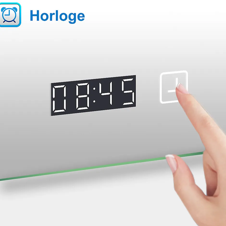 AICA Sanitaire Miroir de salle de bain anti-buée avec horloge, blanc froid chaud neutre tactile mural miroir 120x70cm,* Miroir Grossissant Lumineux