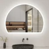 AICA Sanitaire Miroir de salle de bain asymétrique 80x60cm led Demi-cercle Mirror 3 Colours Dimmable + Anti-buée + Mémoire,