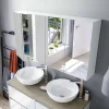 Pegane Miroir de salle de bain avec rangements 2 portes en blanc brillant, 65 x 60 x 21 cm* Armoire De Salle De Bains
