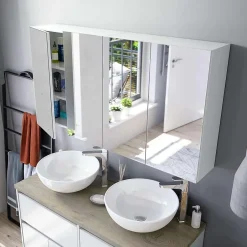 Pegane Miroir de salle de bain avec rangements 2 portes en blanc brillant, 65 x 60 x 21 cm* Armoire De Salle De Bains