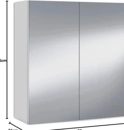 Pegane Miroir de salle de bain avec rangements 2 portes en blanc brillant, 65 x 60 x 21 cm* Armoire De Salle De Bains