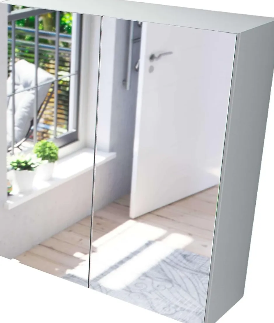 Pegane Miroir de salle de bain avec rangements 2 portes en blanc brillant, 65 x 60 x 21 cm* Armoire De Salle De Bains