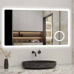 AICA Sanitaire Miroir de salle de bain anti-buée avec horloge, blanc froid chaud neutre tactile mural miroir 140x80cm,* Miroir Grossissant Lumineux