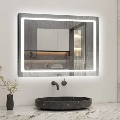 AICA Sanitaire Miroir de salle de bain avec éclairage intégré, L.90 x H.65cm Miroir lumineux anti buée,