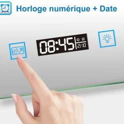 AICA Sanitaire Miroir de salle de bain anti-buée avec horloge, blanc froid chaud neutre tactile mural miroir 120x70cm,* Miroir Lumineux