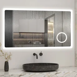 AICA Sanitaire Miroir de salle de bain anti-buée avec horloge, blanc froid chaud neutre tactile mural miroir 160x80cm,
