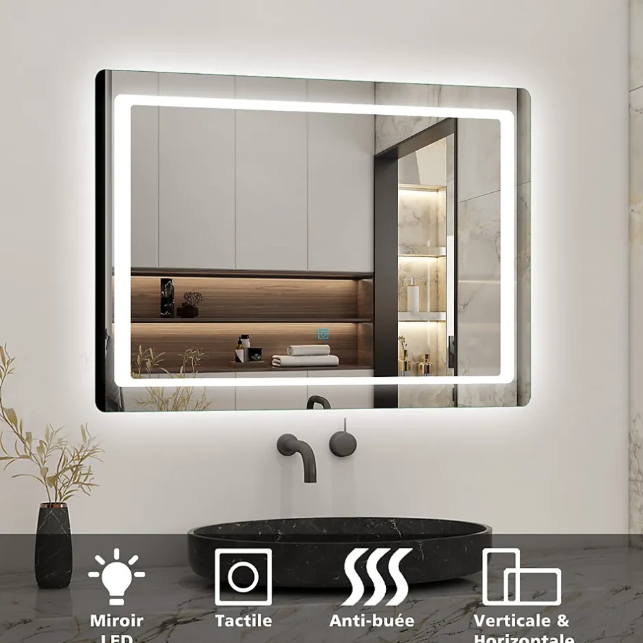 AICA Sanitaire Miroir de salle de bain avec éclairage intégré, L.120 x H.70 cm Miroir lumineux anti buée,* Miroir Lumineux
