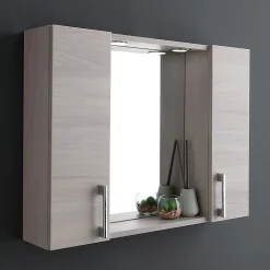 Kiamami Valentina Miroir De Salle De Bain Avec 2 Étagères Latérales En Chêne Gris.* Armoire De Toilette