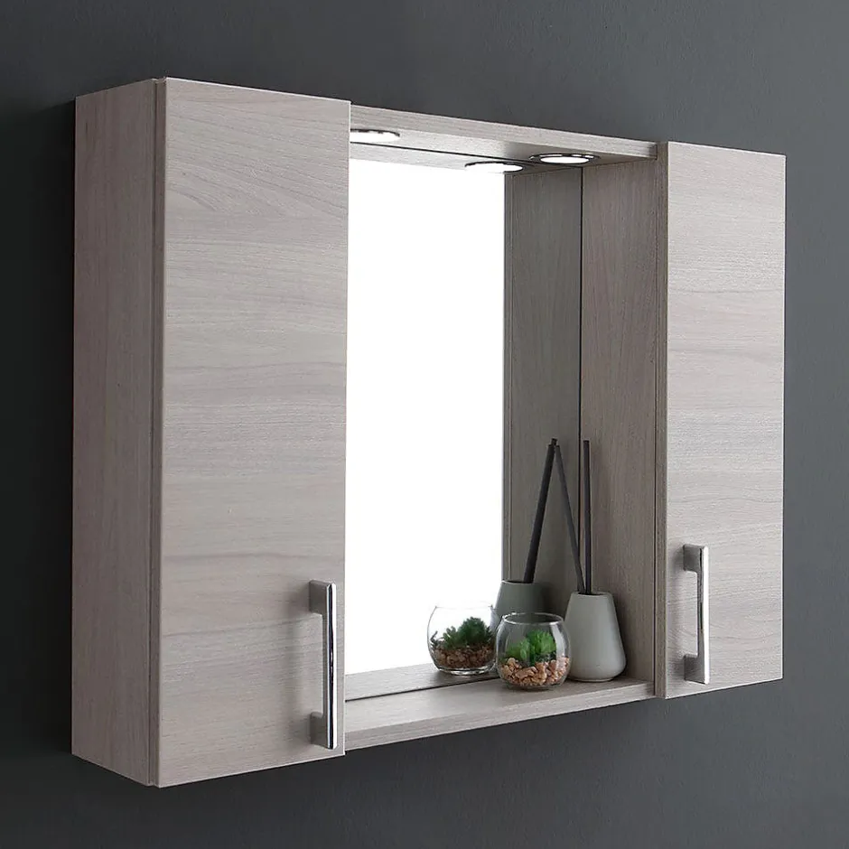 Kiamami Valentina Miroir De Salle De Bain Avec 2 Étagères Latérales En Chêne Gris.* Armoire De Toilette
