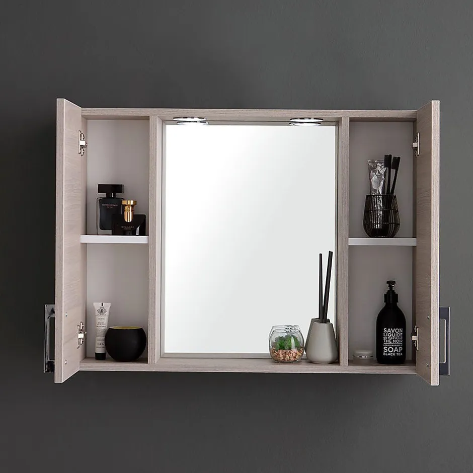 Kiamami Valentina Miroir De Salle De Bain Avec 2 Étagères Latérales En Chêne Gris.* Armoire De Toilette
