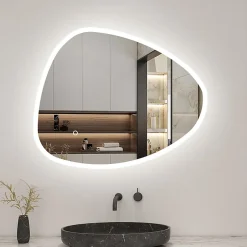AICA Sanitaire Miroir de salle de bain asymétrique 100x80cm led Teardrop Mirror 3 Colours Dimmable + Anti-buée + Mémoire,* Miroir Lumineux