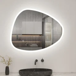 AICA Sanitaire Miroir de salle de bain asymétrique 80x65cm led Teardrop Mirror 3 Colours Dimmable + Anti-buée + Mémoire,* Miroir Lumineux