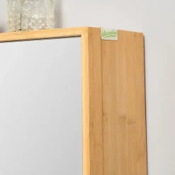 kleankin Miroir de salle de bain avec placard 2 portes - 2 étagères - bois de bambou verni* Armoire De Toilette