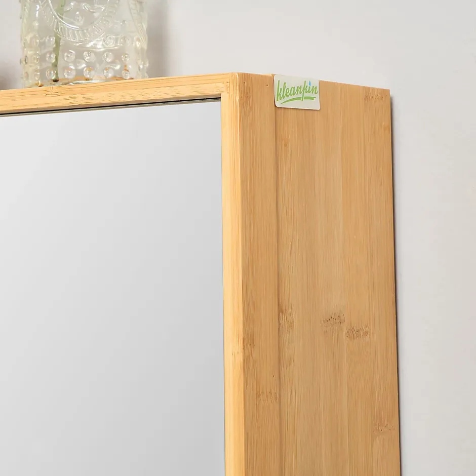 kleankin Miroir de salle de bain avec placard 2 portes - 2 étagères - bois de bambou verni* Armoire De Toilette