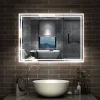 AICA Sanitaire Miroir de salle de bain Bluetooth 100x60 cm, tricolore + horloge + mémoire + dimmable + anti-buée, IP44 Miroir LED,* Miroir Lumineux