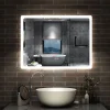 AICA Sanitaire Miroir de salle de bain Bluetooth LED 70x50cm avec tricolore + luminosité réglable + mémoire + anti-buée, IP44,