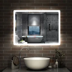 AICA Sanitaire Miroir de salle de bain Bluetooth LED 70x50cm avec tricolore + luminosité réglable + mémoire + anti-buée, IP44,