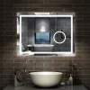 AICA Sanitaire Miroir de salle de bain Bluetooth 80x60 cm, LED tricolore + loupe + mémoire + dimmable + anti-buée, IP44,* Miroir Lumineux
