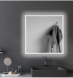 Focco Miroir de salle de bain carré avec lumière LED - lumière blanche froide (5700K) - 60 x 60cm - Modèle Oslo