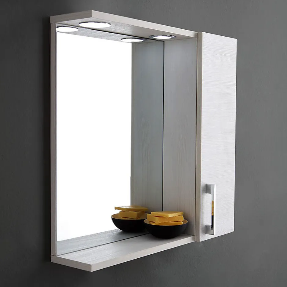Kiamami Valentina Miroir De Salle De Bain En Chêne Blanc Avec Lumière Led