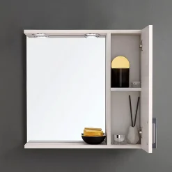 Kiamami Valentina Miroir De Salle De Bain En Chêne Blanc Avec Lumière Led