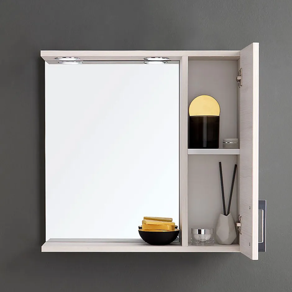 Kiamami Valentina Miroir De Salle De Bain En Chêne Blanc Avec Lumière Led