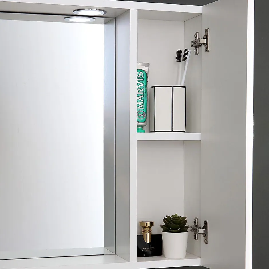 Kiamami Valentina Miroir De Salle De Bain Inglesina Blanc Avec Tablette Inférieure, Unité Murale Droite Et Spot Led* Armoire De Toilette