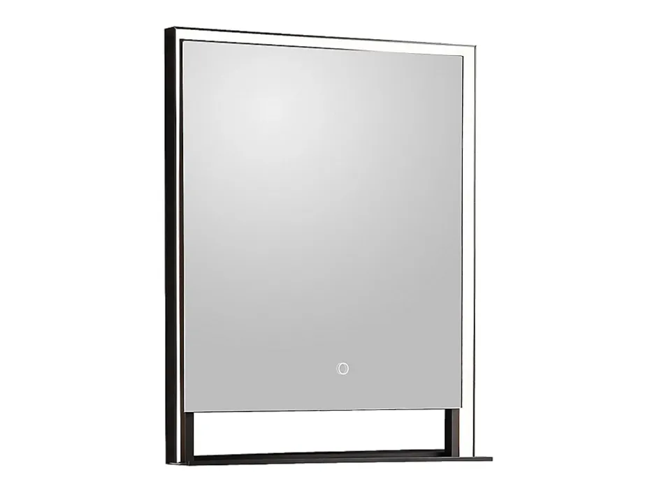 Vente-unique Miroir de salle de bain lumineux rectangulaire anti-buée avec étagère intégrée - Contour noir mat - 60 x 80 cm - VALONERA* Miroir Simple