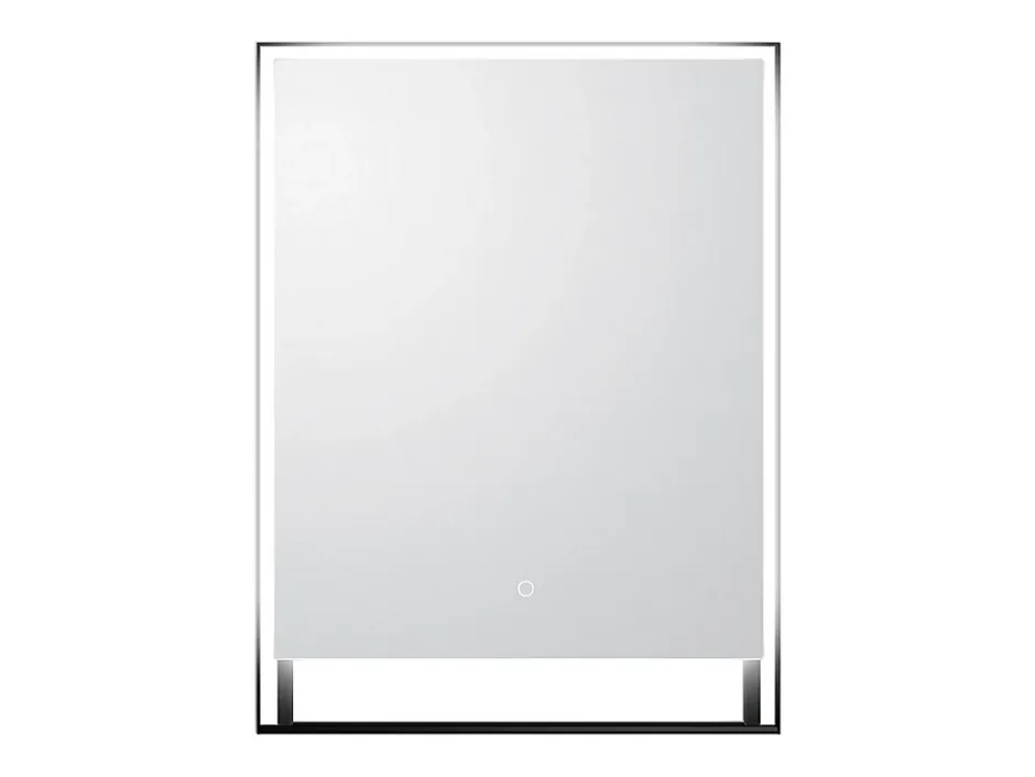 Vente-unique Miroir de salle de bain lumineux rectangulaire anti-buée avec étagère intégrée - Contour noir mat - 60 x 80 cm - VALONERA* Miroir Simple