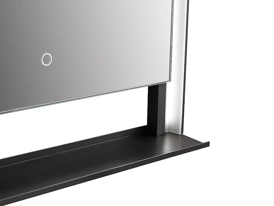 Vente-unique Miroir de salle de bain lumineux rectangulaire anti-buée avec étagère intégrée - Contour noir mat - 60 x 80 cm - VALONERA* Miroir Simple