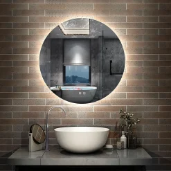 AICA Sanitaire Miroir de salle de bain LED rond 100cm avec rétro-éclairage, tricolore + anti-buée + mémoire + gradation infinie,