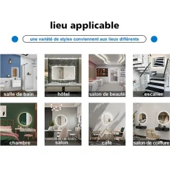 AICA Sanitaire Miroir de salle de bain LED 120x70cm avec cadre noir, tricolore + anti-buée + mémoire + gradation infinie,* Miroir Lumineux