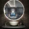 AICA Sanitaire Miroir de salle de bain LED rond de 90cm, dimmable + mémoire + antibuée, avec interrupteur tactile, blanc,* Miroir Lumineux