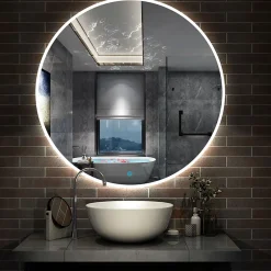 AICA Sanitaire Miroir de salle de bain LED rond de 90cm, dimmable + mémoire + antibuée, avec interrupteur tactile, blanc,* Miroir Lumineux